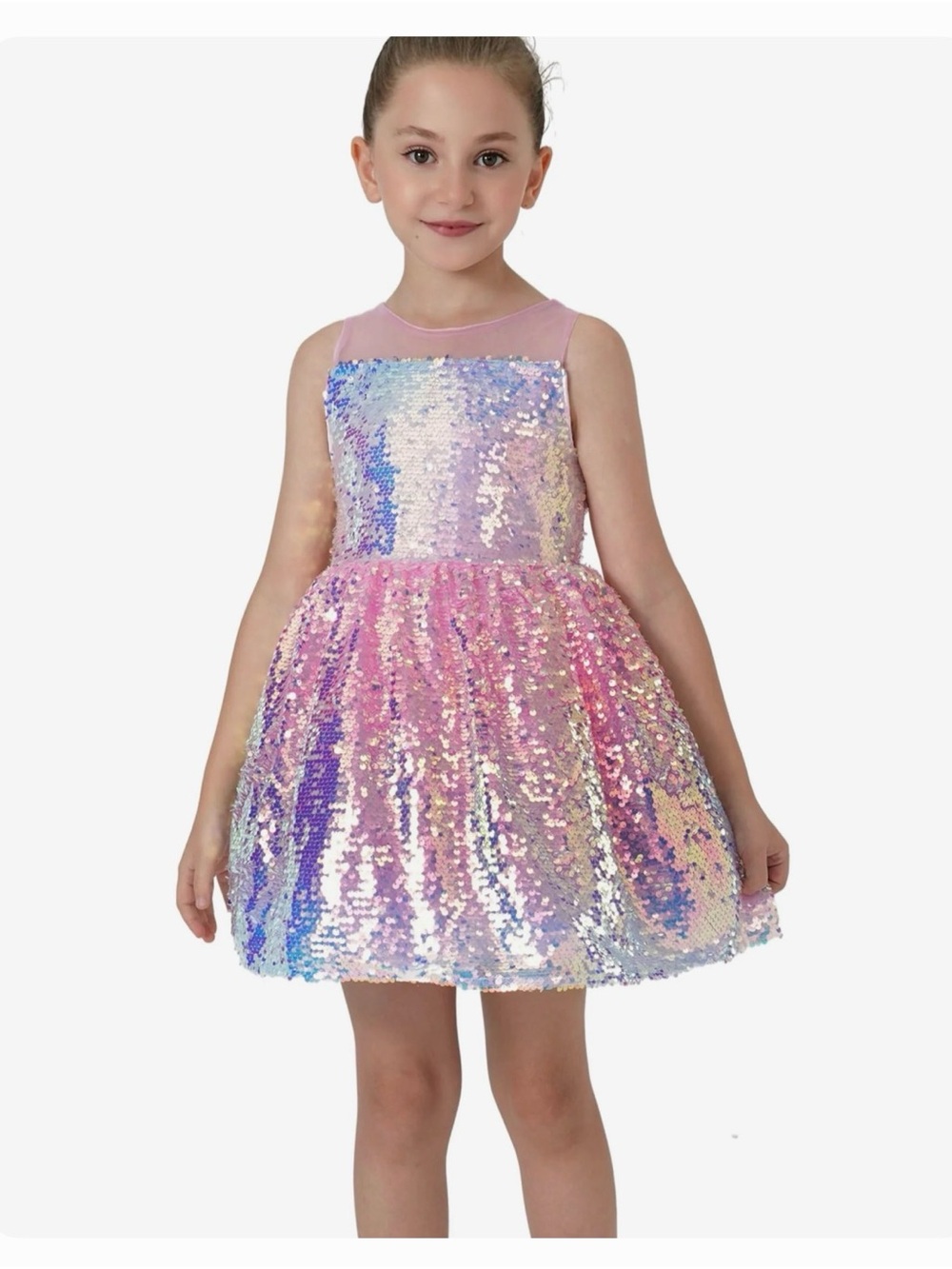 Girls Iridescent Sequin Dance Dress in Pink and Purple